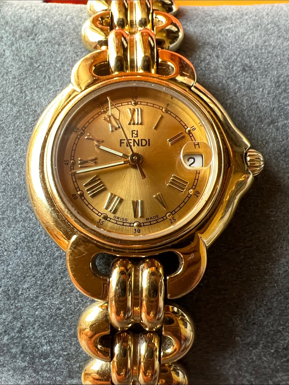 Fendi Gold Tone Women's Bracelet Watch with Sunburst Dial